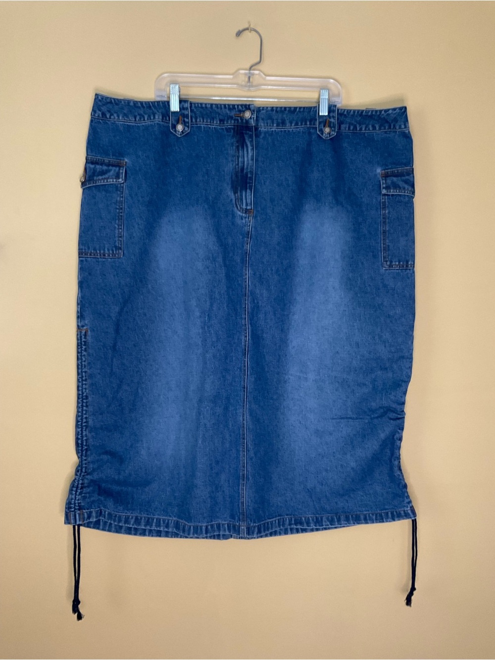Faded Glory Blue Denim Midi Skirt with Side Pockets